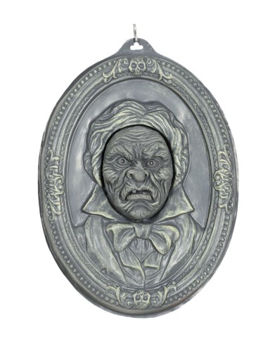 Ritratto parlante decorativo con volto inquietante in cornice ovale per Halloween horror