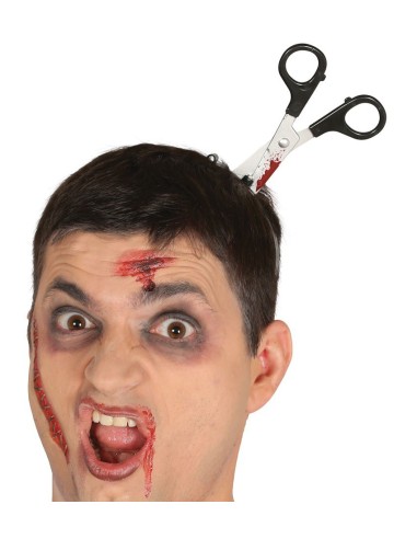 Cerchietto horror con forbice insanguinata accessorio Halloween zombie trucco spaventoso