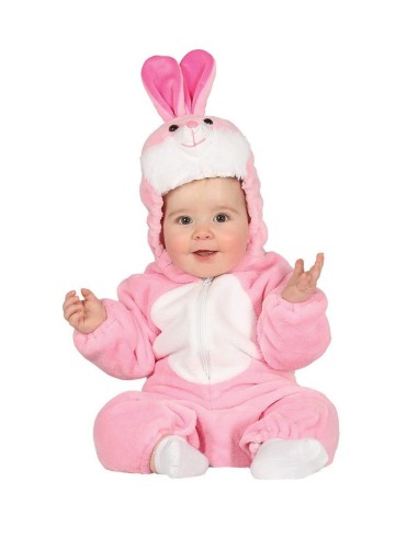 Neonato indossa costume coniglietto rosa con cappuccio orecchie lunghe e tutina morbida per Carnevale