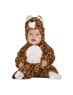 Costume leopardo neonato 6-12 mesi con tutina maculata e cappuccio con orecchie per Carnevale
