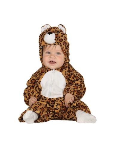 Costume leopardo neonato 6-12 mesi con tutina maculata e cappuccio con orecchie per Carnevale