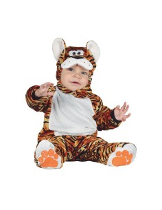 Costume da tigre per neonato con tutina a strisce arancioni e cappuccio con orecchie