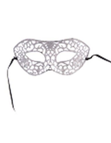 Mascherina veneziana argento intagliata con glitter e motivi decorativi traforati per feste in maschera