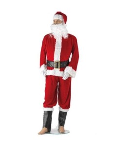 Costume Babbo Natale rosso completo con barba bianca, cappello, cintura e guanti per feste natalizie