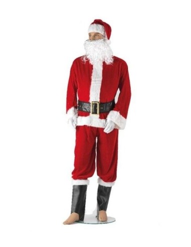 Costume Babbo Natale rosso completo con barba bianca, cappello, cintura e guanti per feste natalizie
