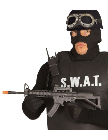 Mitragliatrice giocattolo 56 cm nera per costume militare SWAT con agente in divisa tattica