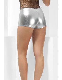 Pantaloncini donna argento metallizzato corti elasticizzati per feste e discoteca 2